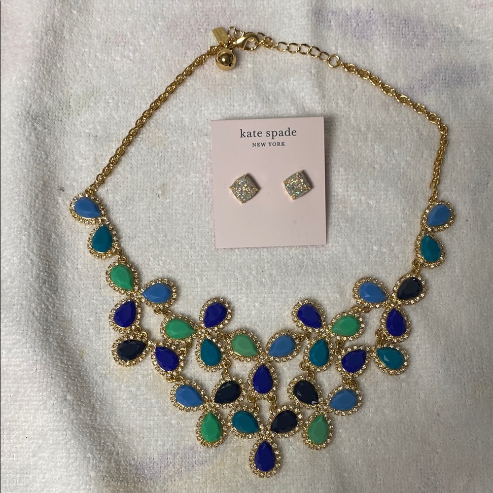 kate spade Gold-tone Statement Necklace with Blue, Teal, and Green Stones